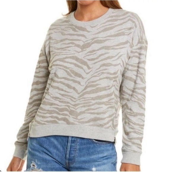 Rails Sweatshirt Top L Marlo Heather Gray Flocked Zebra Double Side Zip Boxy Fit - Picture 1 of 12